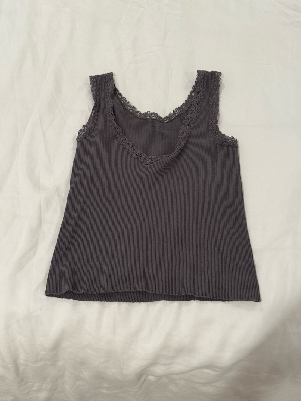 Brandy Melville Charcoal Lace-Trim Ribbed Tank